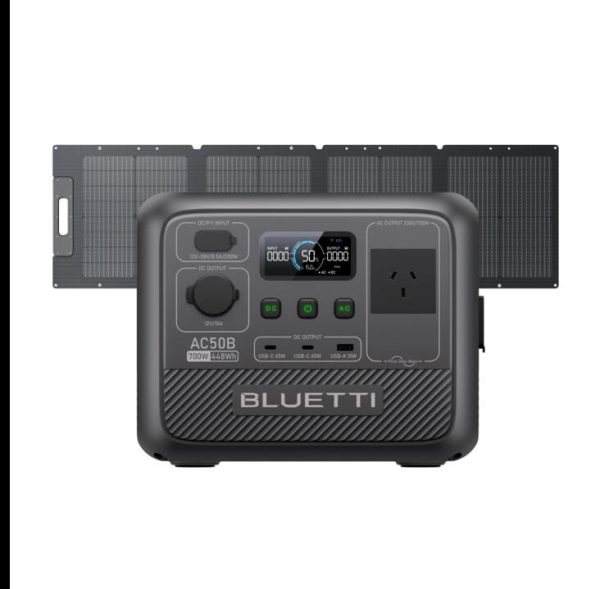 BLUETTI AC50B Portable Power Station | 700W 448Wh, AC50B+PV120D | 700W, 448Wh, 120W Solar Kit