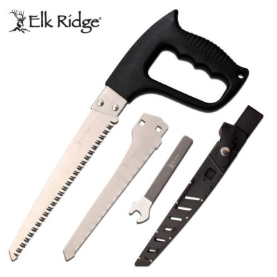 Elk Ridge 14 Inch Camping Hand Saw W Extra Blade - Black W Sheath #er-saw004bk
