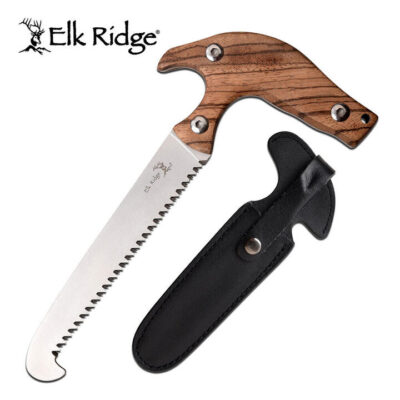 Elk Ridge 9 Inch Wire Hand Hunting Outdoor Saw - Zebra Wood Handle #er-saw001zw