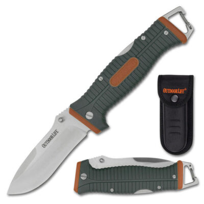 Outdoor Life 9.25 Inch Manual Folding Knife Clamshell - W Nylon Pouch #ol-fdr001ogn