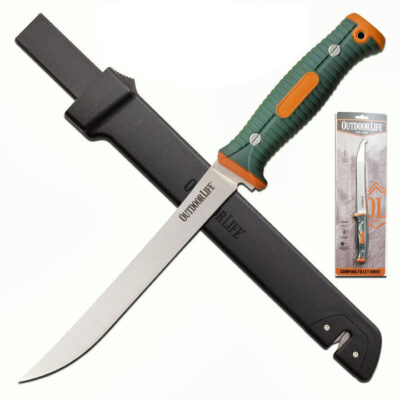 Outdoor Life 12.5 Inch Fillet Knife Clamshell - W Injection Molded Sheath #ol-fix003ogn