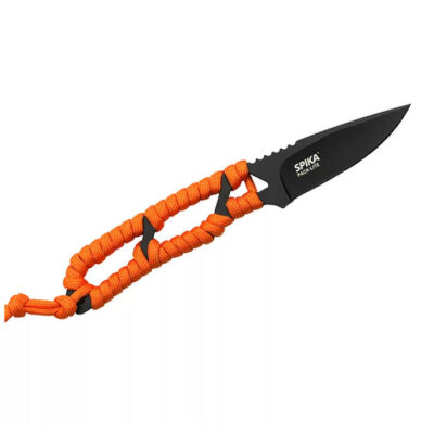 Spika Pack Light Fixed Blade Black With Orange Paracord Knife # Spl-113