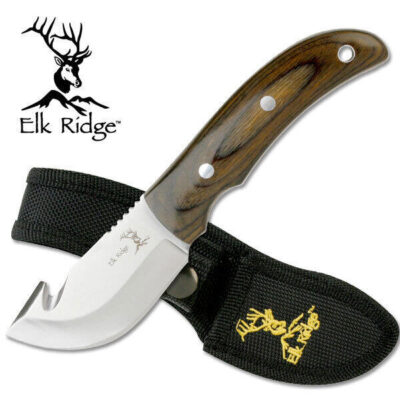Elk Ridge 7 Inch Gut Hook Skinner Fixed Blade Knife - Pakkawood Handle #er-108
