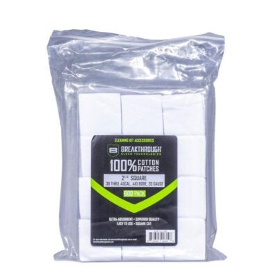 Breakthrough Clean Technologies Cotton Patches - 2.25" Square, .38 Thru .45 Caliber, .410 Bore & 20-gauge, 600-pack W/ Plastic Tray #btcps214600