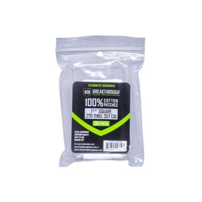 Breakthrough Clean Technologies Cotton Patches - 1.75" Square, 270 Thru 357 Caliber, 50-pack W/ Plastic Tray #btcps13450