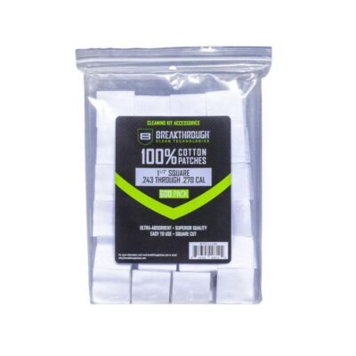 Breakthrough Clean Technologies Cotton Patches - 1.5" Square, 243 Thru 270 Caliber, 600-pack W/ Plastic Tray #btcps112600