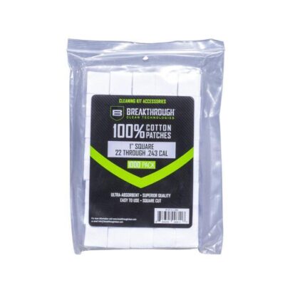 Breakthrough Clean Technologies Cotton Patches - 1" Square, .22 Thru 243 Caliber, 1,000-pack W/ Plastic Tray #btcps11000