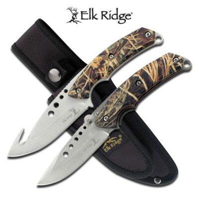 Elk Ridge 8.5 Inch Gut Hook Hunting Knife 2 Piece Set - Jungle Camo #er-054ca