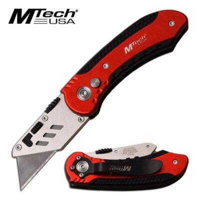 Mtech 6.25 Inch Utility Razor Box Cutter Folding Knife - Replaceable Blade Red #mt-ut001rd