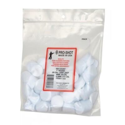 Pro-shot 600pcs Cotton Patches For Rifle .20cal/.22cal/.25/.270//6mm/6.5mm