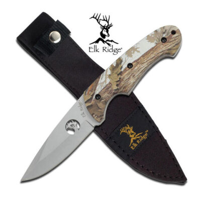 Elk Ridge Fixed Blade Hunting Knife - Camo 8.5 Inch With Sheath #er-046ca